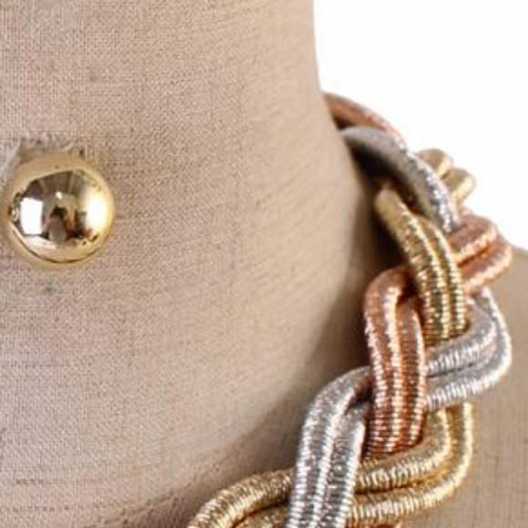 Tri Tone Braidded Cord Necklace Earring Set - Picture 4 of 5